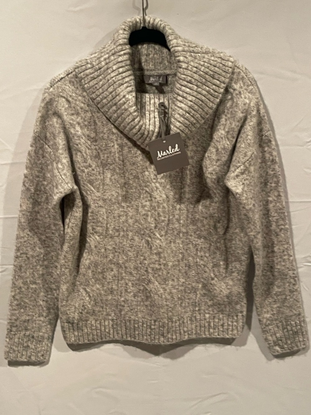 Marled Light Gray Marled Shawl Collar Sweater